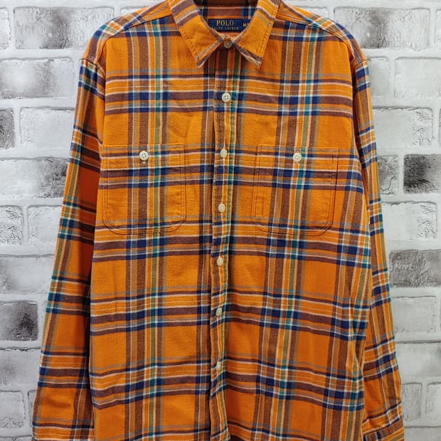 95 폴로 체크기모 오렌지 셔츠 748