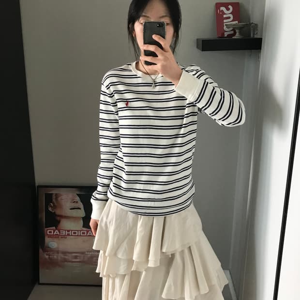 폴로 랄프로렌 포니로고 스트라이프 와플 롱슬리브니트