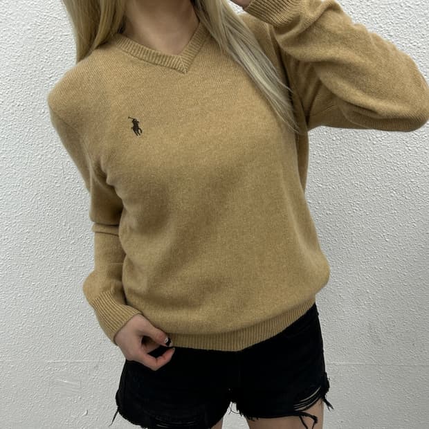 플로 랄프로렌 브라운포니 베이지 브이넥 니트 S