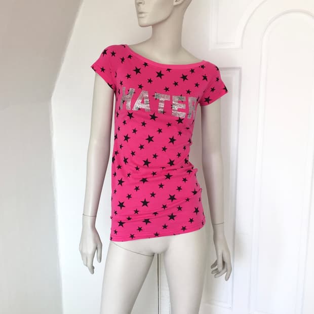 Hot Pink Star Print Long Slim-Top