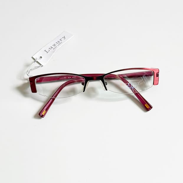 LUXURY Occhiali 반무테 스퀘어 레드 메탈 빈티지 안경