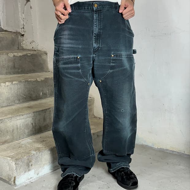 OG USA Made 칼하트 블랙 더블니 칼하트 B01 워크팬츠 썩블니