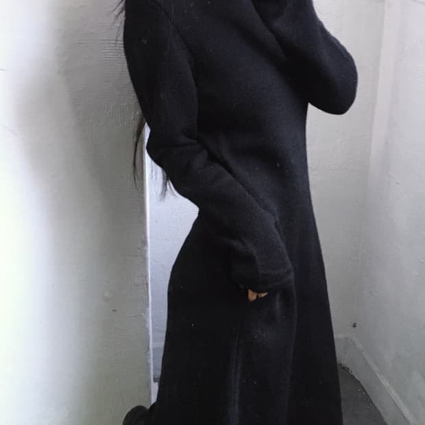 Y’s 요지야마모토 블랙 모크넥 울 롱 원피스