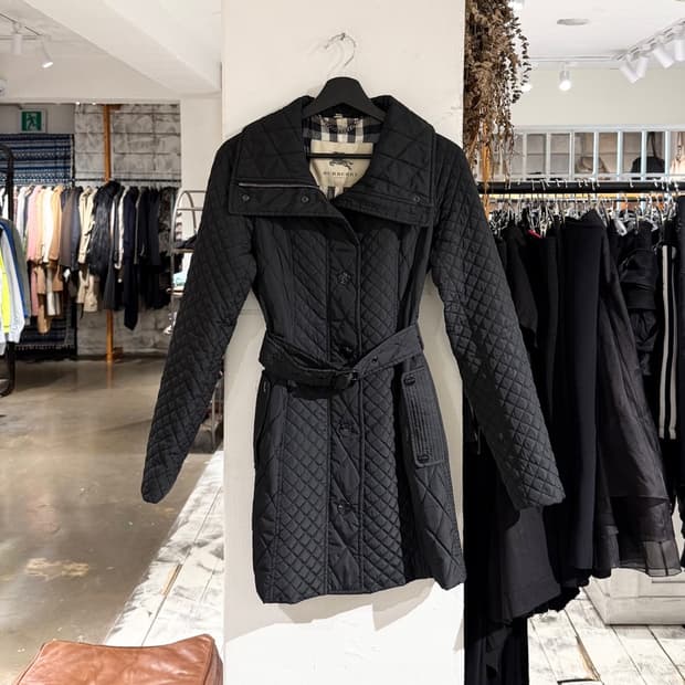 버버리 블랙 벨티드 퀼팅 코트