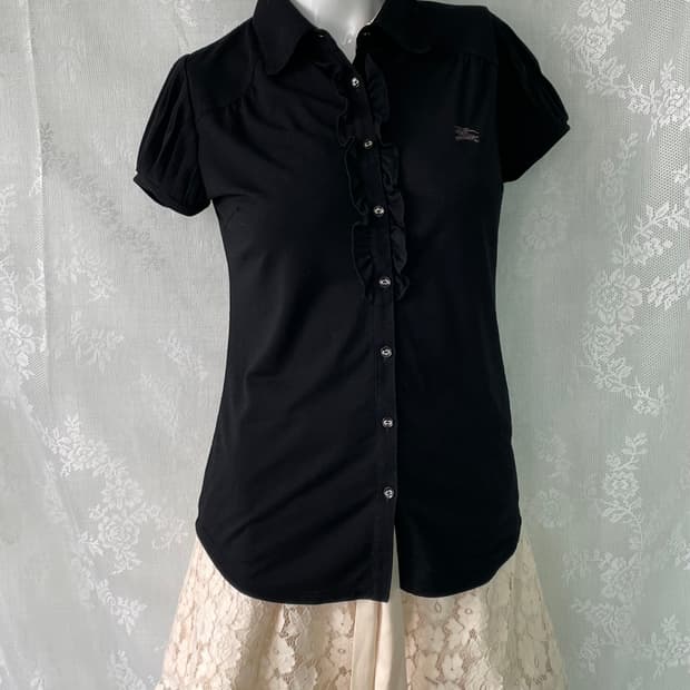 버버리 레이스 셔링 블랙 반팔 1075 모리걸 y2k 스트릿 갸루 펑키