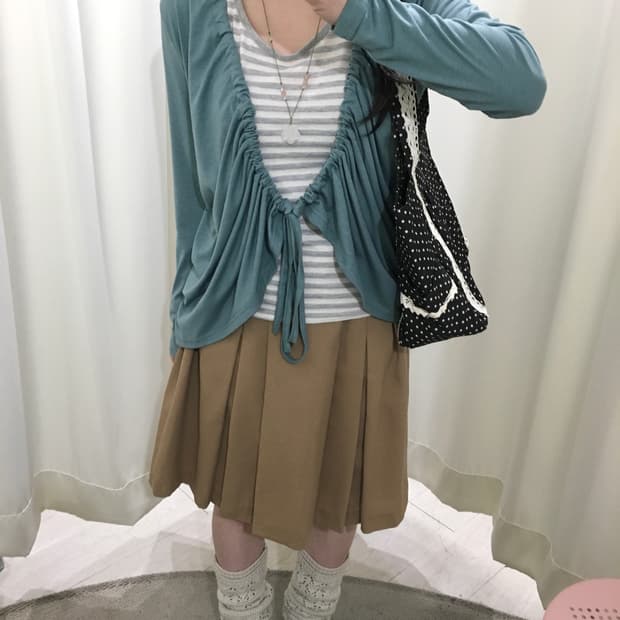 teal shirred cardigan