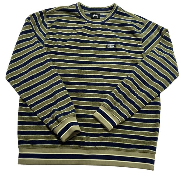 스투시 스트라이프 폴라 플리스 크루넥