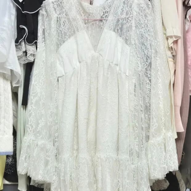 일브 화이트 레이스 탑 페어리 히메카지 러블리 모리 빈티지 갸루