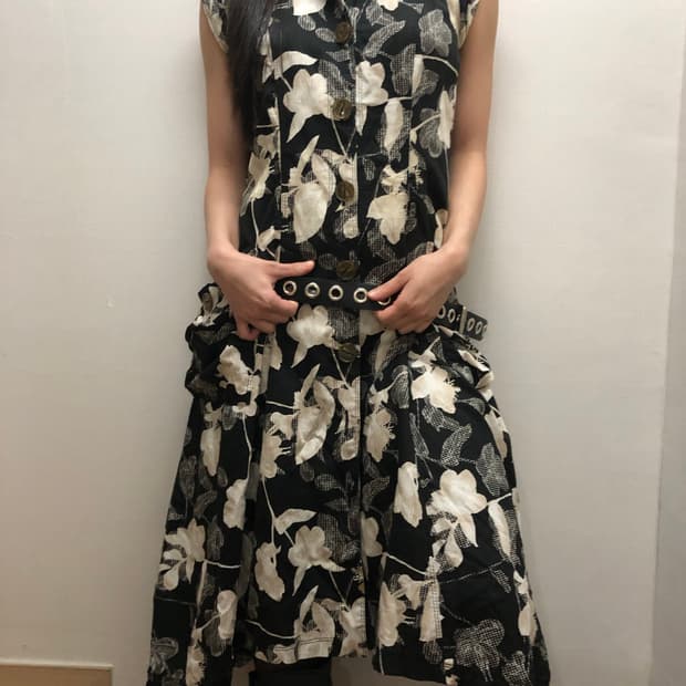 빈티지 블랙 오리엔탈 플라워 원피스