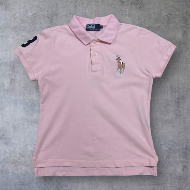 폴로 랄프로렌 빅포니 핑크 컬러 카라 반팔티>