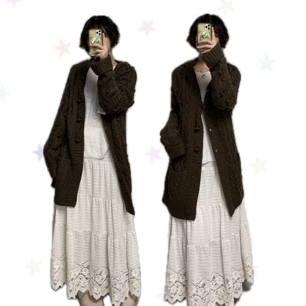 카키 폼폼 가디건