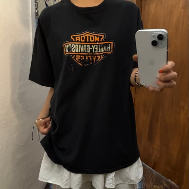 할리 데이비슨 빈티지 프린팅 블랙 반팔 티 (h86)