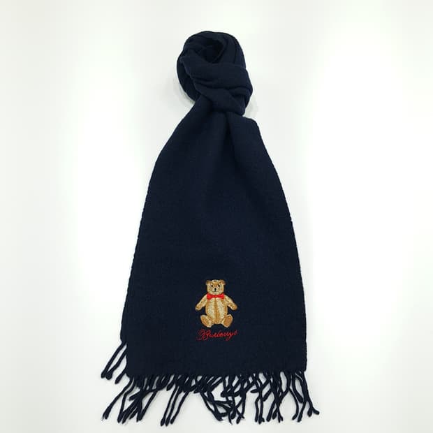 MX268 버버리 90s 베어 자수 램스울 목도리 머플러