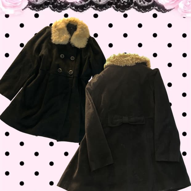 갸루 러블리 리본 퍼 코트