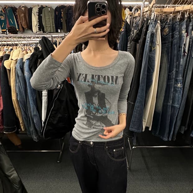 OS)Japanese vintage Y2K 빈티지 프린팅 그레이 롱슬리브