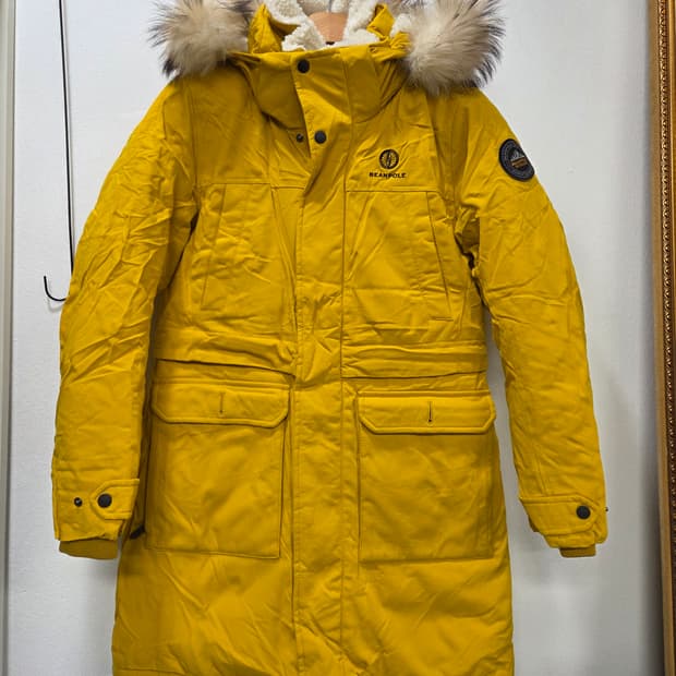 빈폴 덕다운패딩 후드 패딩 점퍼 95 머스타드컬러 야상형패딩 남녀공용 