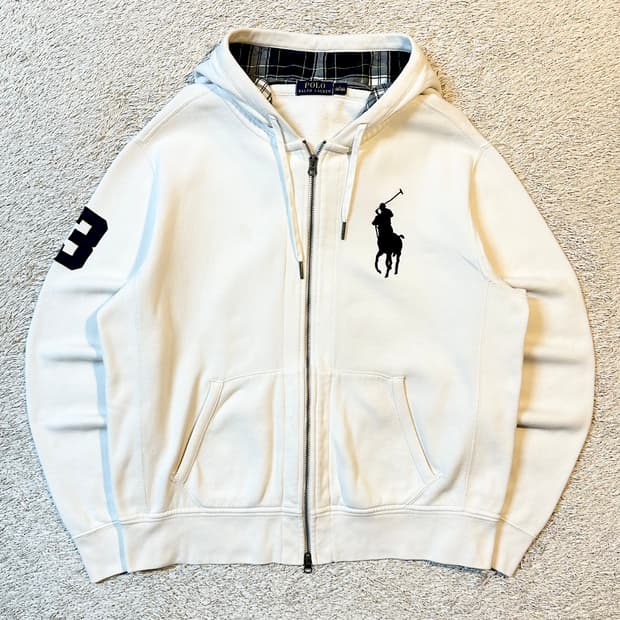폴로 랄프로렌 신형 빅포니 로고 투웨이 체크 후드집업 화이트