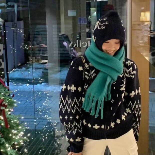 노르닉 니트 후드집업 코위찬 사슴