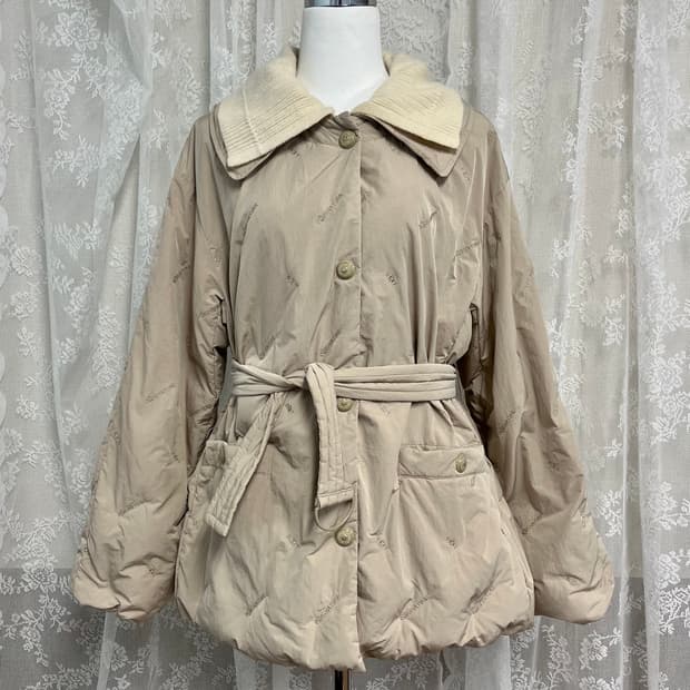 55) 듀엘 DEWL 니트 카라 구스다운 패딩 베이지