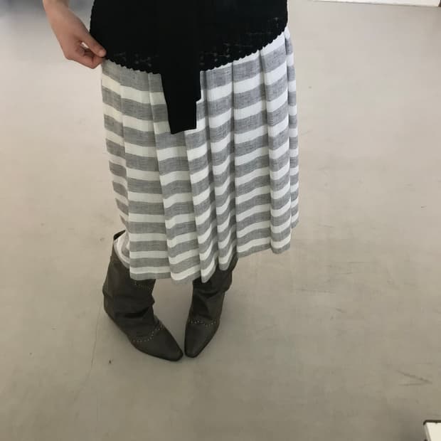 vintage grey stripe pattern pleats skirt