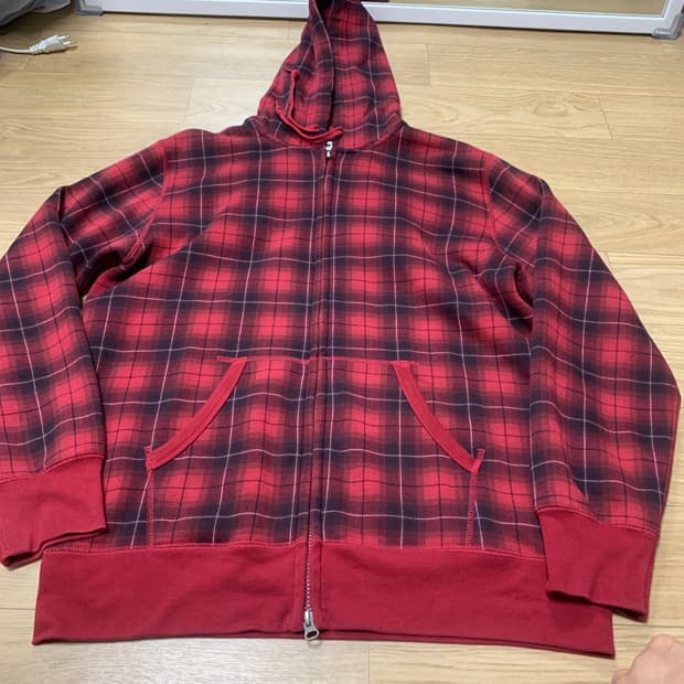 XL)Uniqlo 유니클로 레드 체크 후드집업