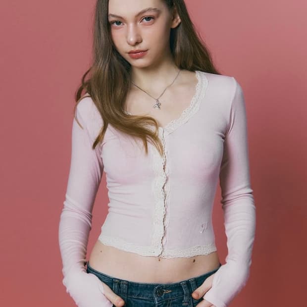 밀라 레이스 롱슬리브 탑 핑크