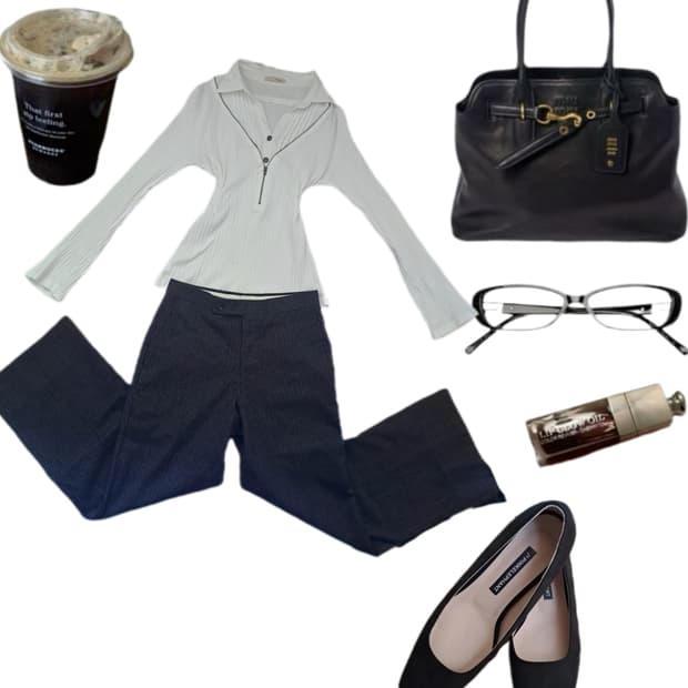 울100% Y2k 긱시크 오피스 사이렌 set