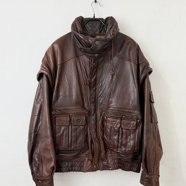 80s 이태리 카고 레더 봄버 자켓