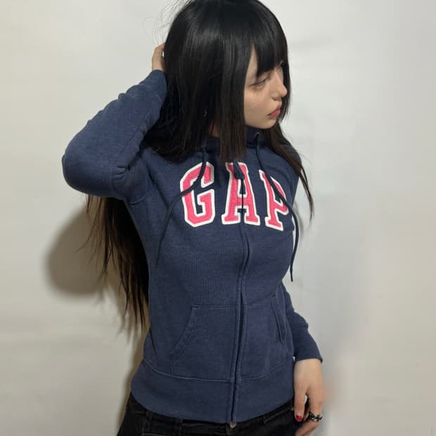 90s GAP 네이비 로고 집업 후드