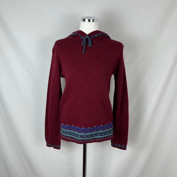 Vintage 아즈텍패턴 딥레드컬러 니트 후디 