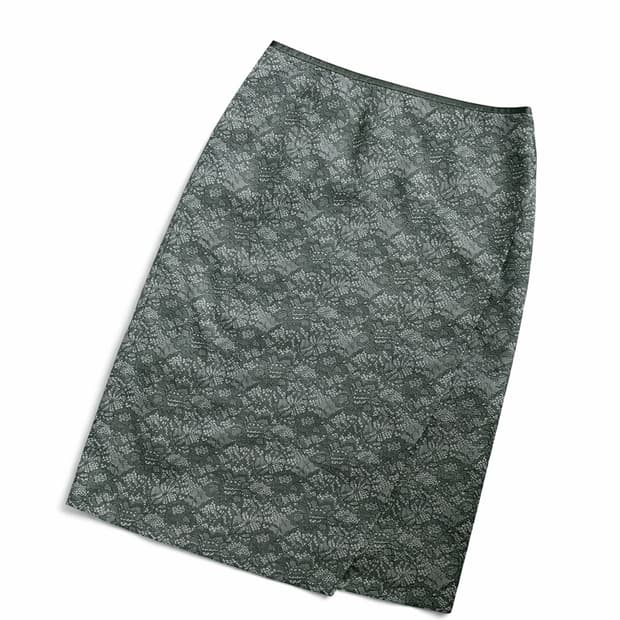 빈티지 카키 레이스 미디 스커트 