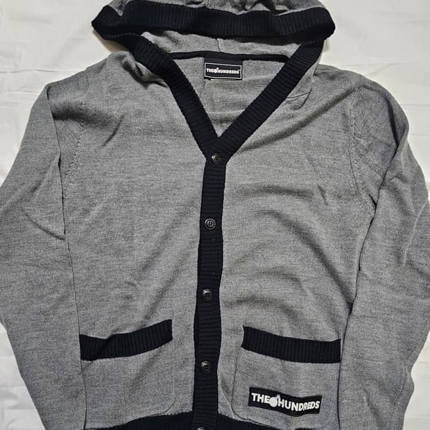 더 헌드레드 후드 가디건 회색