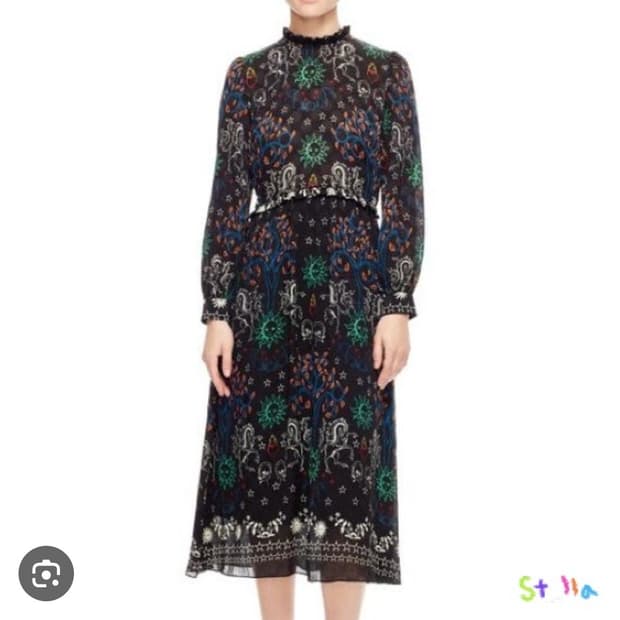 산드로 Sandro 멀티 그래픽 프린트 하이넥 롱 원피스 36사이즈