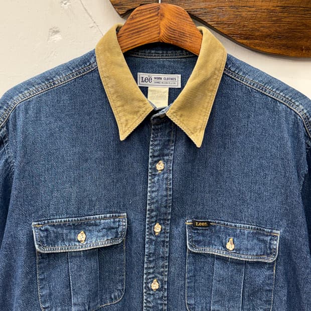  LEE Work Clothes 데님 코듀로이 카라 셔츠 [L]