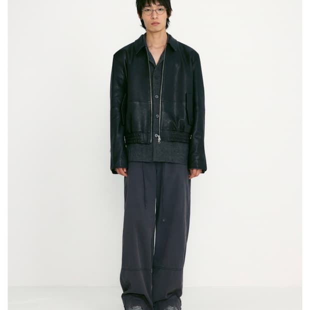 [M] 로우클래식 워시드 코튼 와이드 팬츠 차콜 브라운