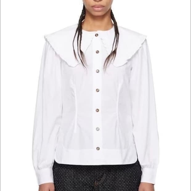 Ganni 가니 레이스 러플 셔츠