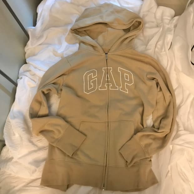 GAP 갭 베이지 로고 기모 후드집업
