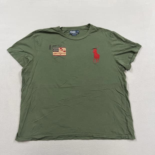 폴로 랄프로렌 USA 성조기 그래픽 빅포니 반팔 티셔츠 카키그린