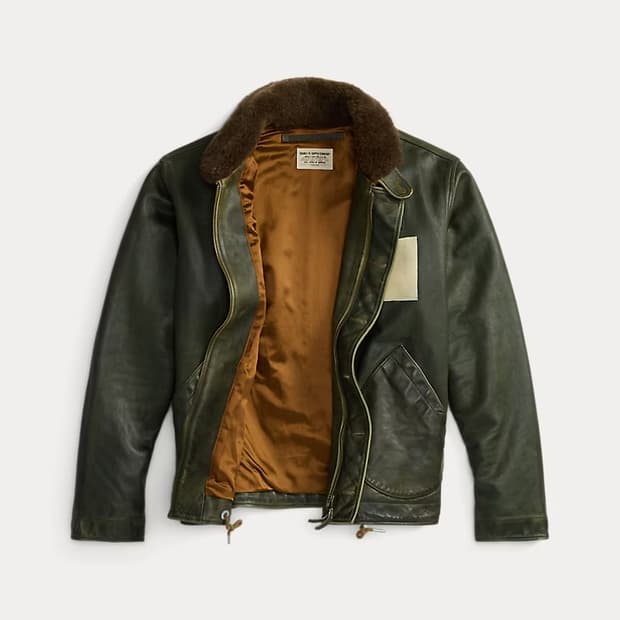 RRL 더블알엘 시어링 카라 레더 자켓 올리브 M 신품 덱자켓