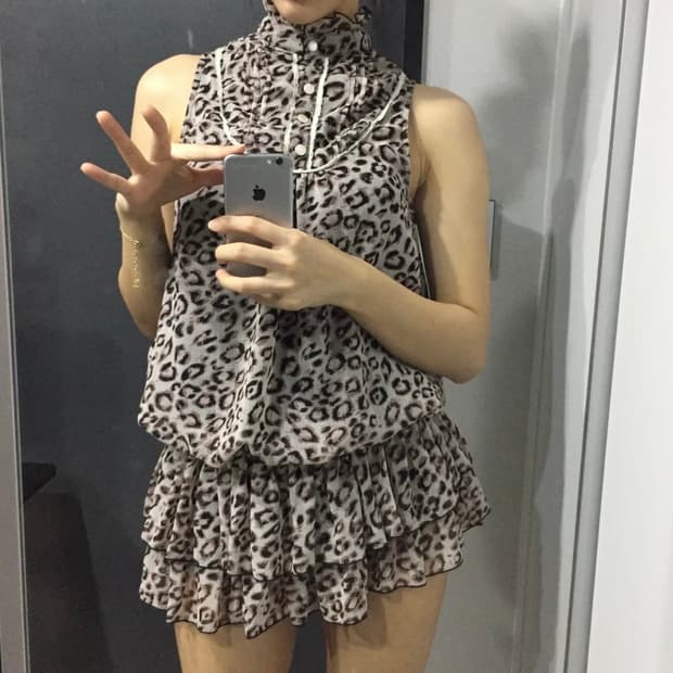 JPN Vintage 오네갸루 프릴 레오파드 원피스