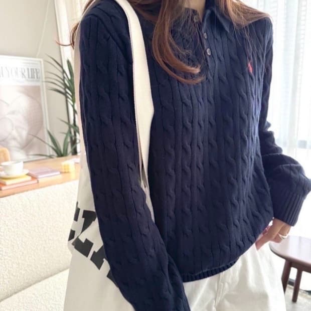 폴로 보이즈 카라 니트 xl 네이비