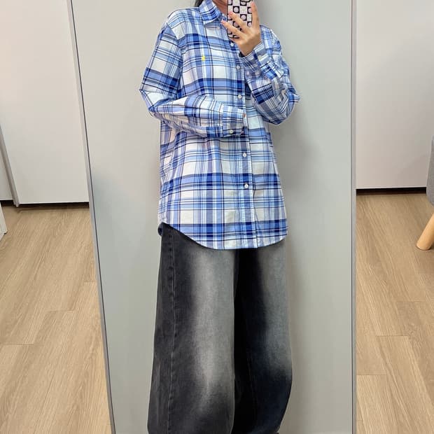 폴로 랄프로렌 자수포니 타탄체크 블루 하늘 셔츠 남방