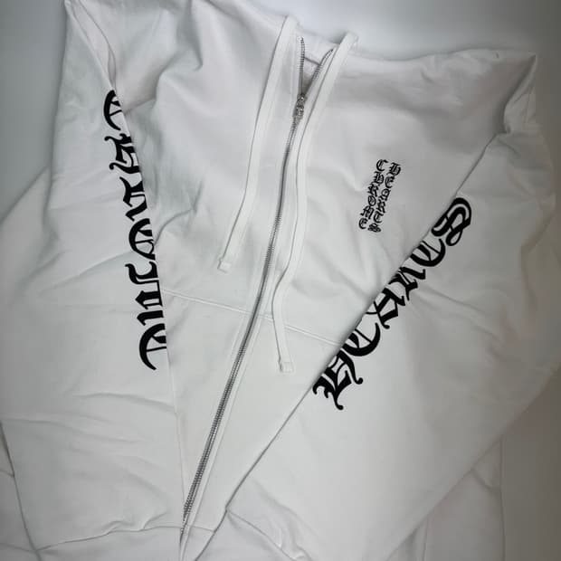 크롬하츠 버티컬 로고 플리스 집업 후드 화이트