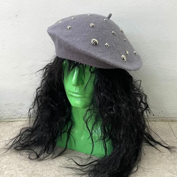 grey wool silver stud beret