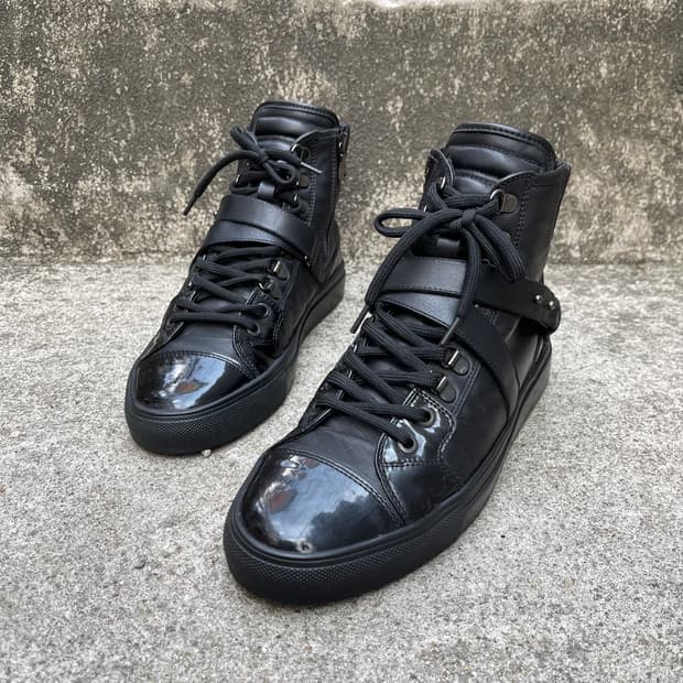 [40] Neil Barrett 블랙 레더 하이탑 스니커즈 (260)