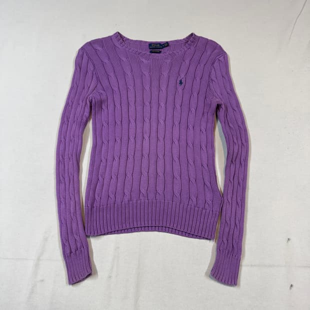 M) 폴로 랄프로렌 피마코튼 케이블 니트 퍼플 보라색