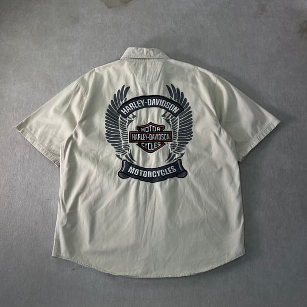 105 할리데이비슨 백로고 반팔 워크 셔츠