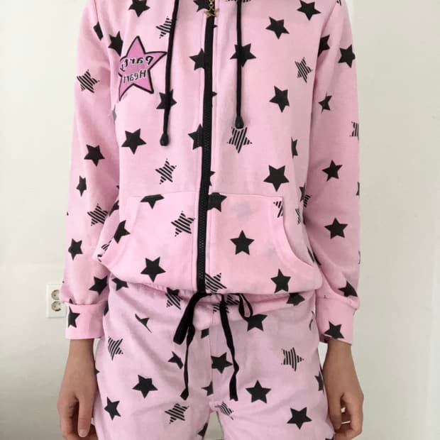 핑크 스타 점프슈트 후드집업
