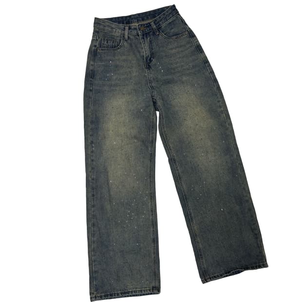 큐빅 스터드 와이드 빈티지 데님