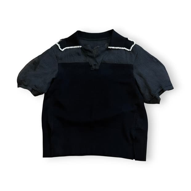 한섬 SJSJ 시스루 카라 반팔 니트